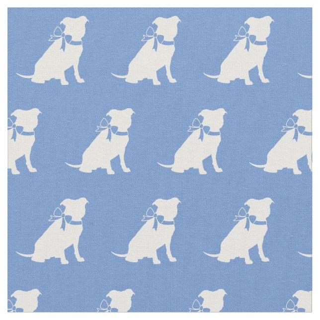 Pitbull Dog Silhouette Pet Pit Bull Light Blue Fabric (Close Up)