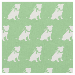 Pitbull Dog Silhouette Pet Pit Bull Sage Green Fabric