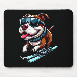 Pitbull dog skiing winter sports fun mouse pad