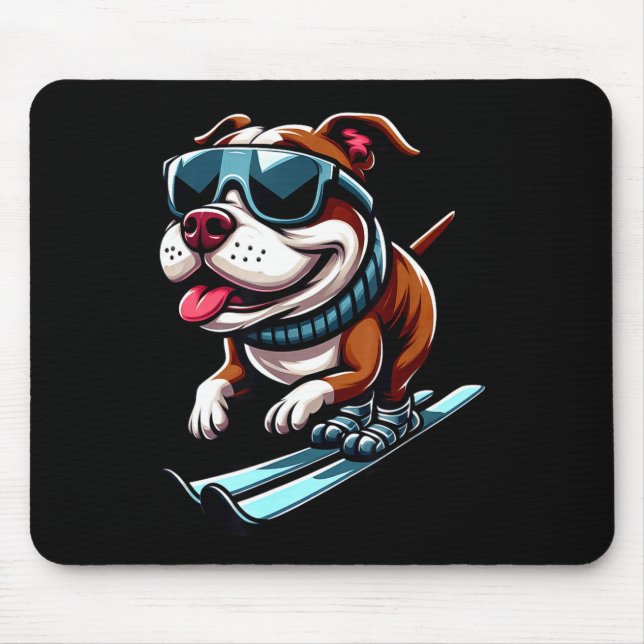 Pitbull dog skiing winter sports fun  mouse pad (Front)