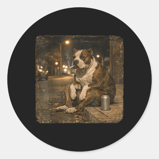 Pitbull Dog Smoking Cigarette Meme Funny Beer Classic Round Sticker (Front)