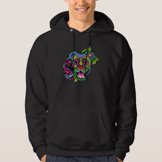 Pitbull Dog Sugar Skull Hoodie (Front)