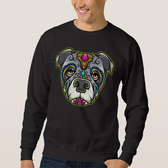 Pitbull Dog Sugar Skull Sweatshirt (Front)