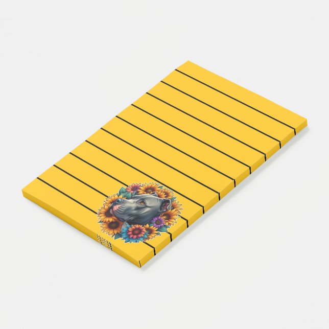 Pitbull Dog Surrounded by Vibrant Sunflowers Post-it Notes (Angled)