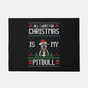 Pitbull Dog Ugly Christmas Sweater Doormat