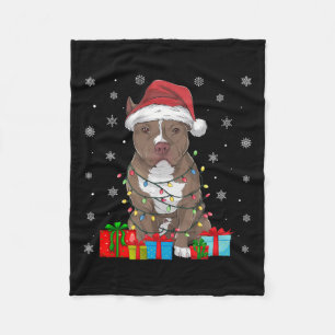 Pitbull Dog Ugly Xmas Lights Santa Hat Pitbull Dog Fleece Blanket