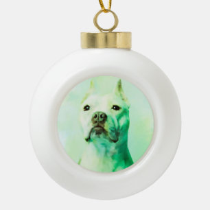 Pitbull Dog Water Colour Portrait Art Ceramic Ball Christmas Ornament