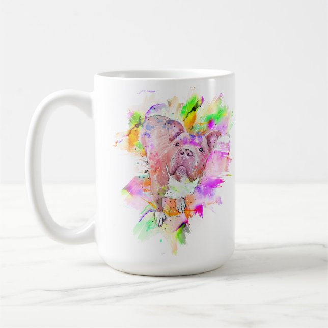 Pitbull Dog Watercolor Art Coffee Mug (Left)