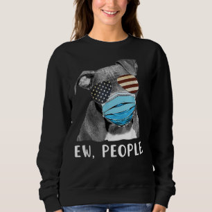 Pitbull Dog Wearing A Face Mask Usa Flag Sweatshirt