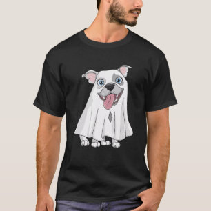Pitbull Dog Wearing A White Ghost Costume Dog Hall T-Shirt