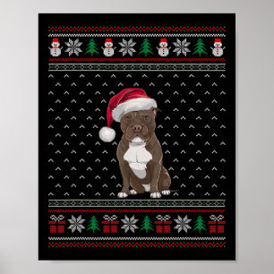 Pitbull Dog Wearing Santa Hat Ugly Xmas Dog Lovers Poster
