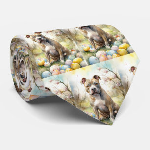 Pitbull Dog with Easter Eggs Holiday Tie