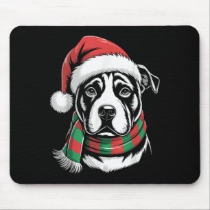 Pitbull Dog Xmas Santa Hat Scarf Christmas Costume Mouse Pad