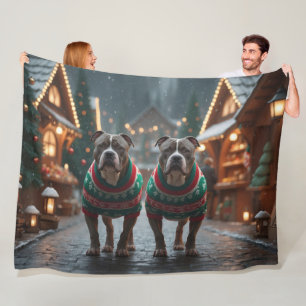 Pitbull Dogs Christmas Snow Holiday Fleece Blanket