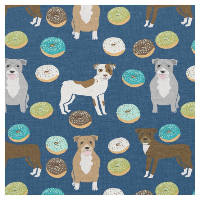 Pitbull dogs navy blue donuts food fabric (Close Up)
