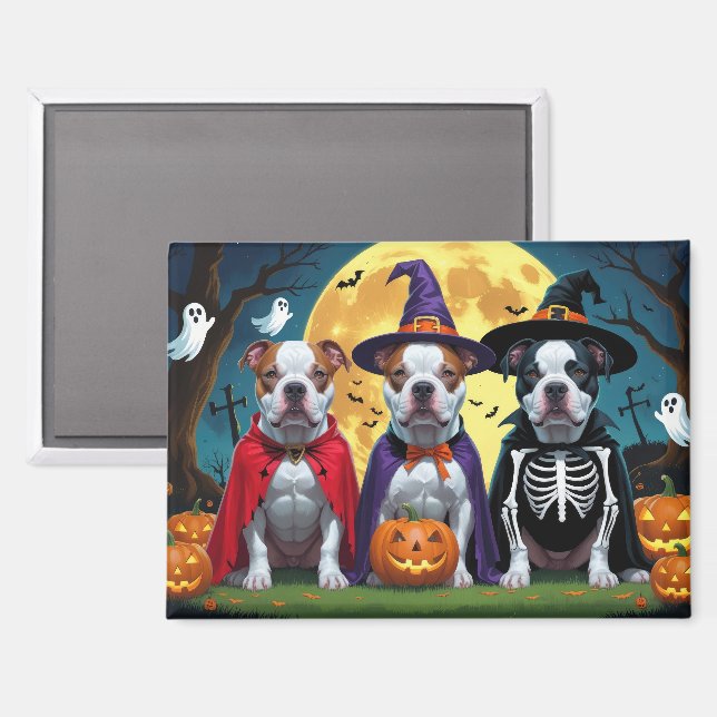Pitbull Dogs Pumpkin Halloween Funny Magnet (Front/Back)