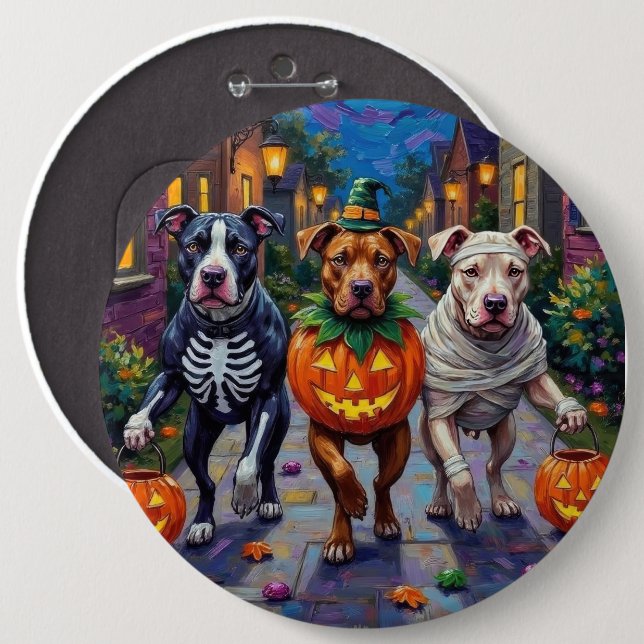 Pitbull Dogs Trick-or-Treating  Halloween Costumes 6 Cm Round Badge (Front & Back)