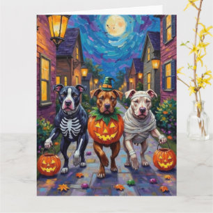 Pitbull Dogs Trick-or-Treating  Halloween Costumes Card
