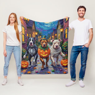 Pitbull Dogs Trick-or-Treating  Halloween Costumes Fleece Blanket
