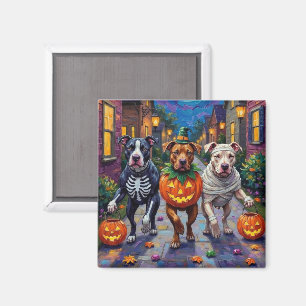 Pitbull Dogs Trick-or-Treating  Halloween Costumes Magnet