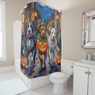 Pitbull Dogs Trick-or-Treating  Halloween Costumes Shower Curtain