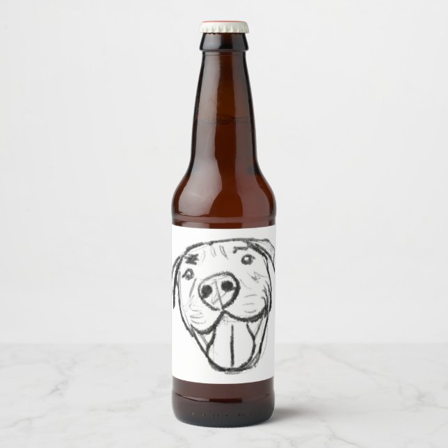 pitbull drawing simple dog lovers black white beer bottle label (Front)