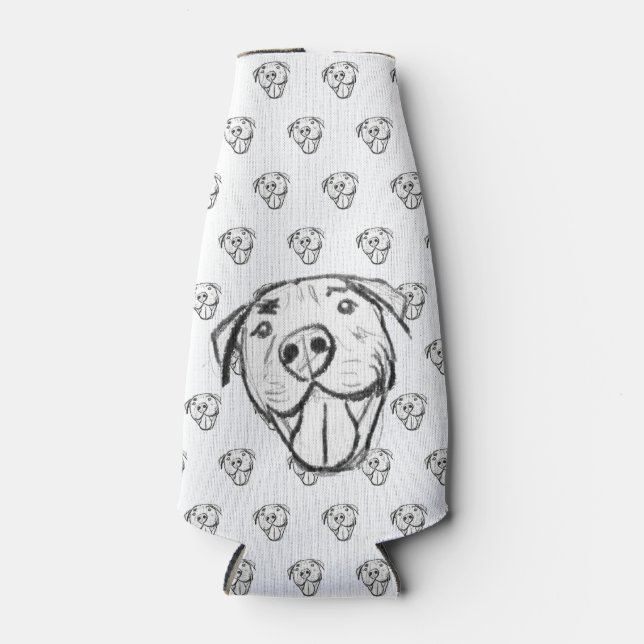 pitbull drawing simple dog lovers black white bottle cooler (Front)