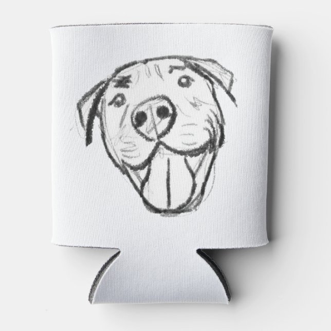 pitbull drawing simple dog lovers black white can cooler (Front)