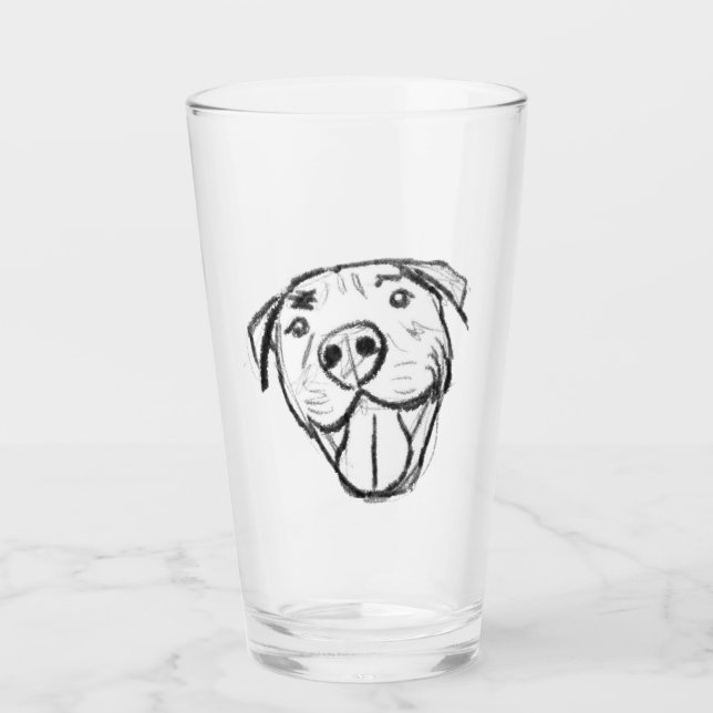 pitbull drawing simple dog lovers black white glass (Front)