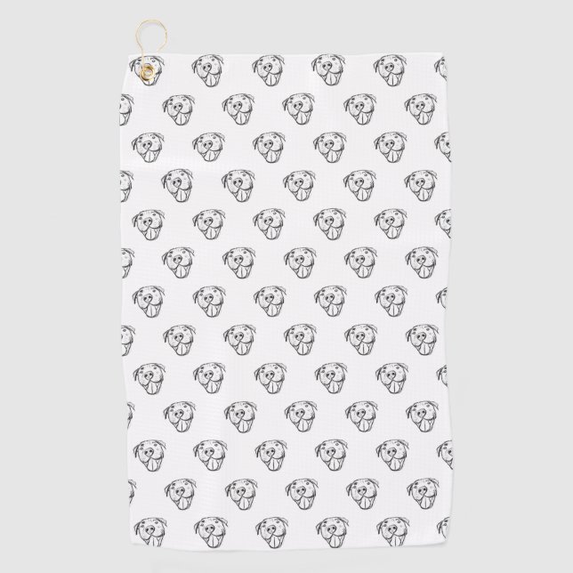 pitbull drawing simple dog lovers black white golf towel (Front)