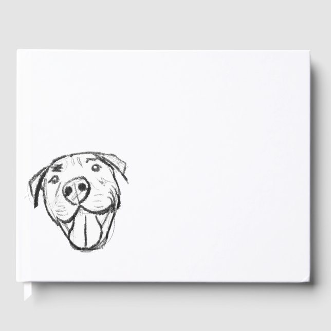 pitbull drawing simple dog lovers black white guest book (Front)