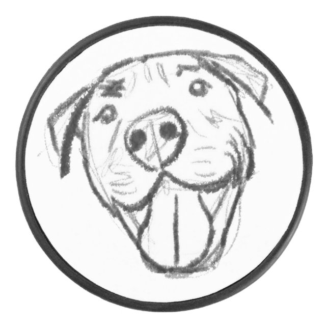 pitbull drawing simple dog lovers black white hockey puck (Front)