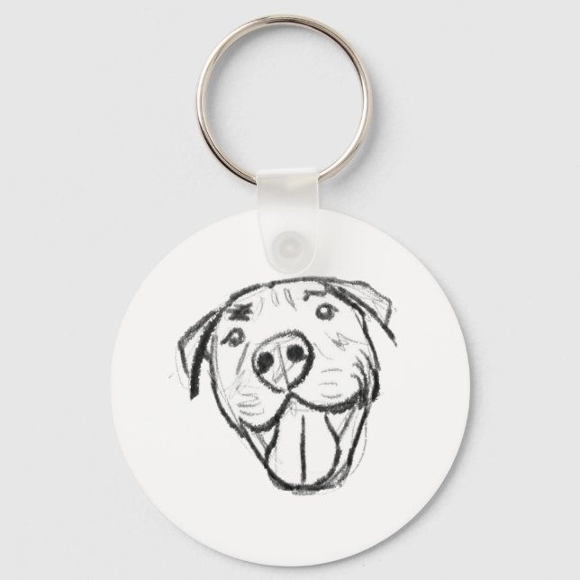 pitbull drawing simple dog lovers black white key ring (Front)