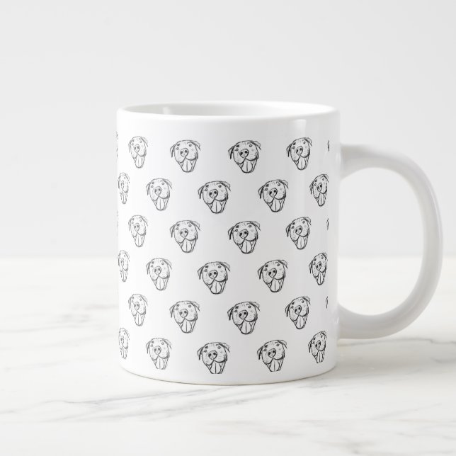 pitbull drawing simple dog lovers black white large coffee mug (Right)