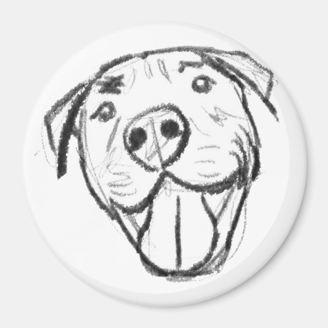 pitbull drawing simple dog lovers black white magnet (Front)