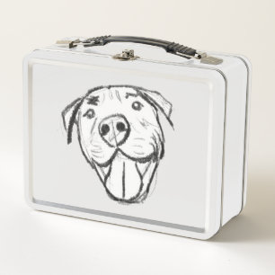 pitbull drawing simple dog lovers black white metal lunch box