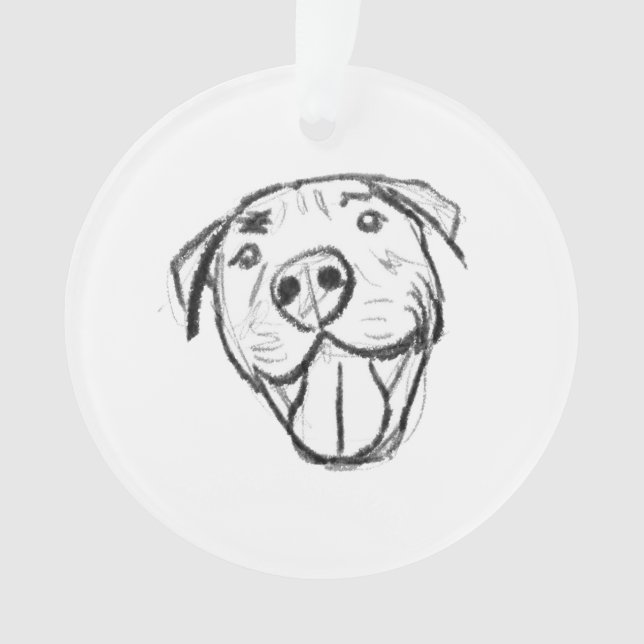 pitbull drawing simple dog lovers black white ornament (Front)