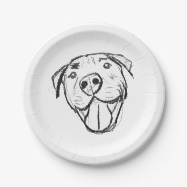 pitbull drawing simple dog lovers black white paper plate (Front)