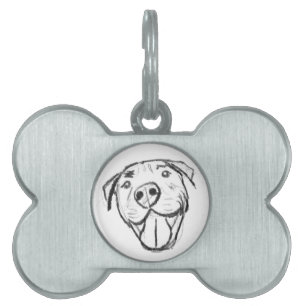 pitbull drawing simple dog lovers black white pet ID tag