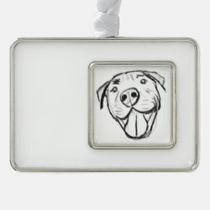 pitbull drawing simple dog lovers black white silver plated framed ornament