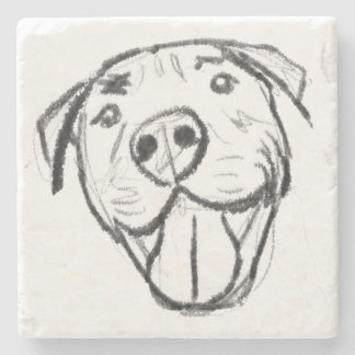 pitbull drawing simple dog lovers black white stone coaster