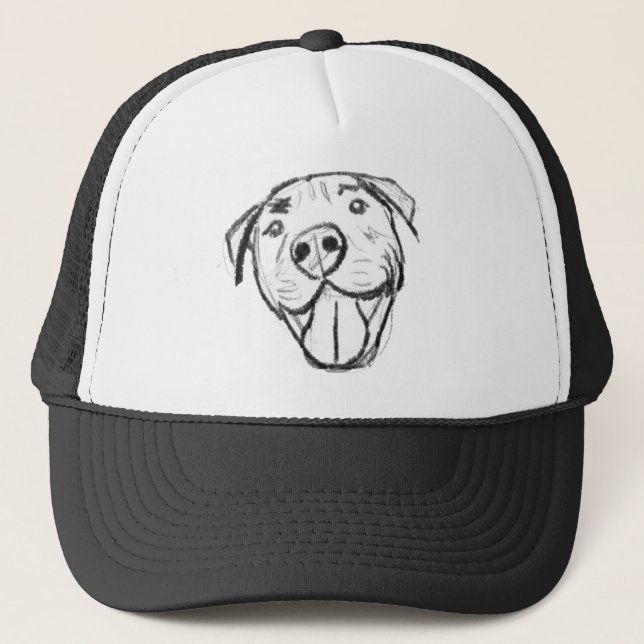 pitbull drawing simple dog lovers black white trucker hat (Front)