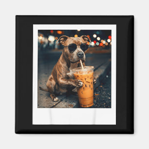 Pitbull drinking iced coffee dog lover dad funny magnet