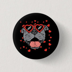 Pitbull Face Heart Glasses Valentines Day Pet Dog 3 Cm Round Badge