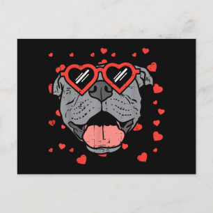 Pitbull Face Heart Glasses Valentines Day Pet Dog  Holiday Postcard