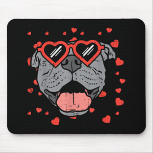 Pitbull Face Heart Glasses Valentines Day Pet Dog Mouse Pad