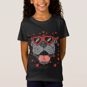 Pitbull Face Heart Glasses Valentines Day Pet Dog T-Shirt