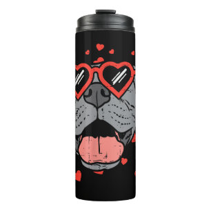 Pitbull Face Heart Glasses Valentines Day Pet Dog  Thermal Tumbler