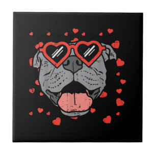 Pitbull Face Heart Glasses Valentines Day Pet Dog  Tile