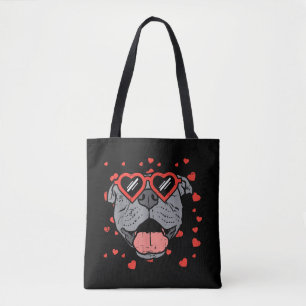 Pitbull Face Heart Glasses Valentines Day Pet Dog Tote Bag